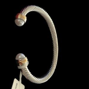 Titanium Silver and Gold-Tone Pearl Women's Bracelet